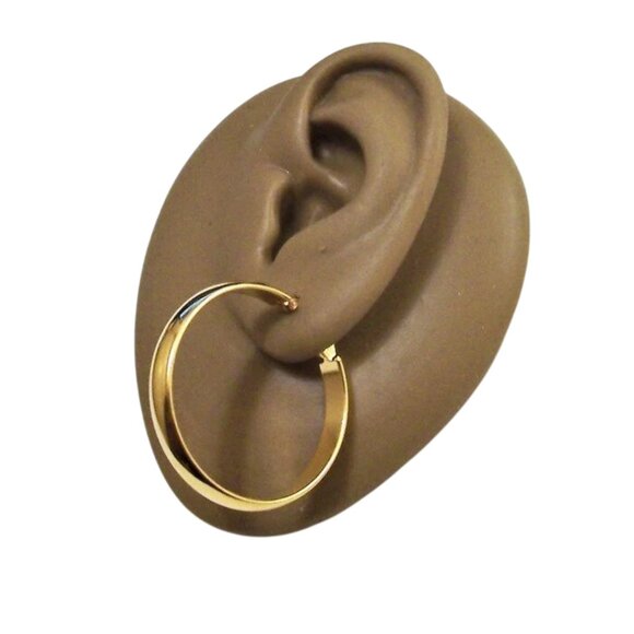 1 1/8" Monet Wedding Band Hoop Pierced Stud Earrings Gold Vintage Polished Rings - Picture 2 of 5